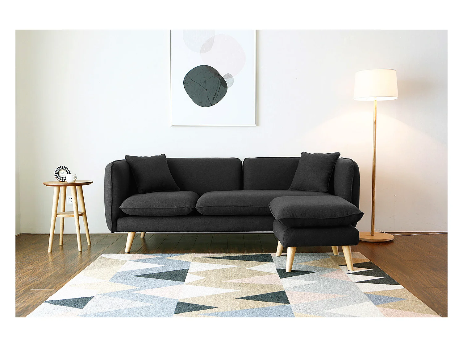 Canapé 3 places et 1 pouf en tissu gris anthracite ISKO