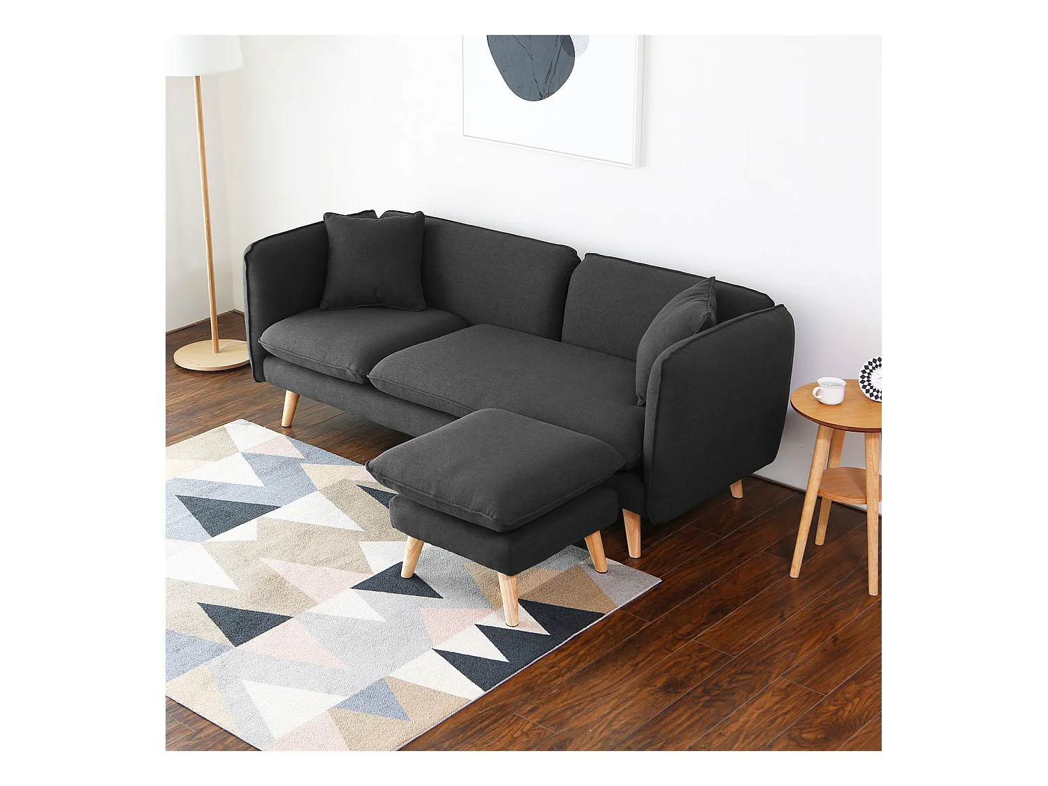 Canapé 3 places et 1 pouf en tissu gris anthracite ISKO