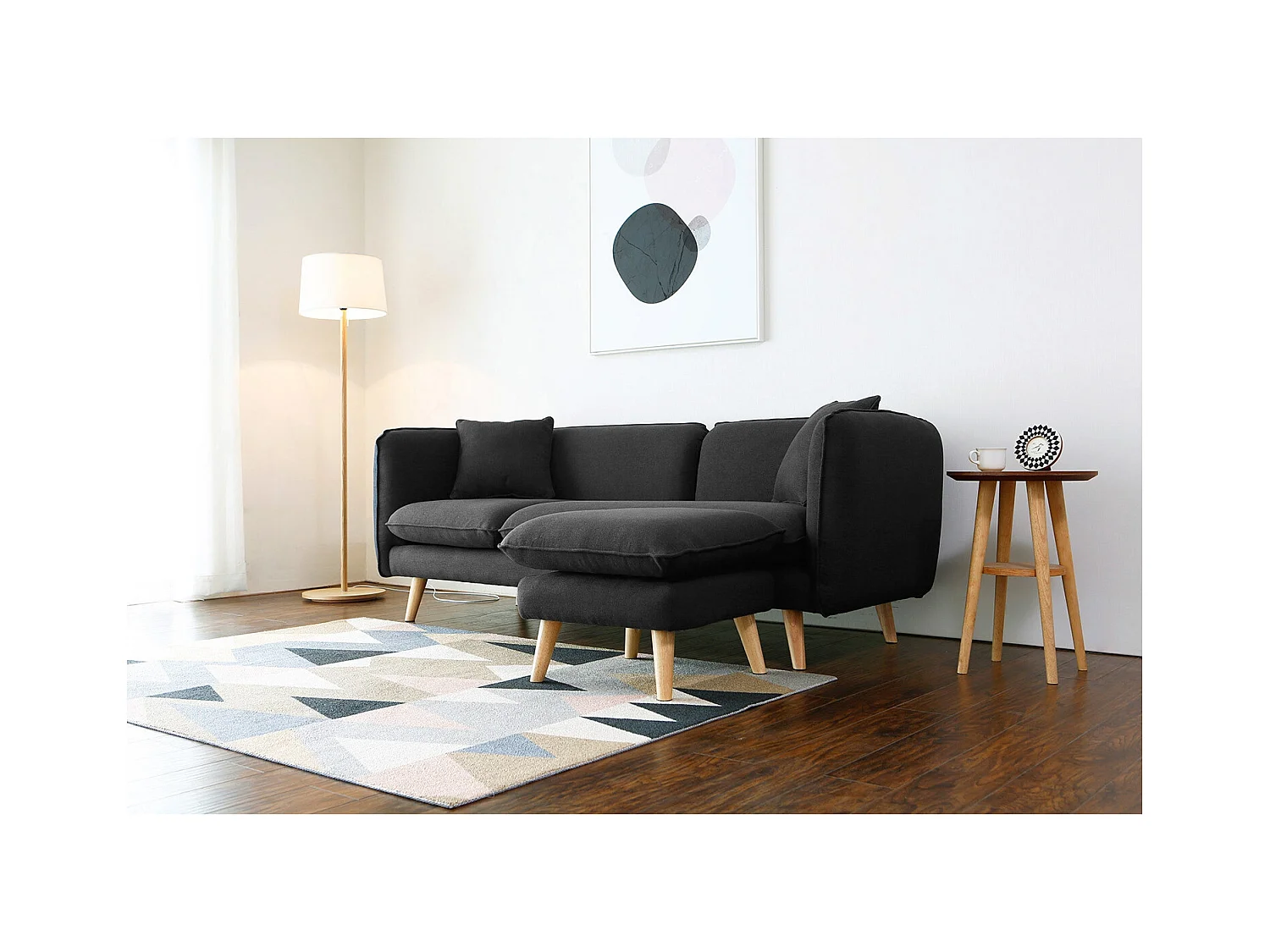 Canapé 3 places et 1 pouf en tissu gris anthracite ISKO