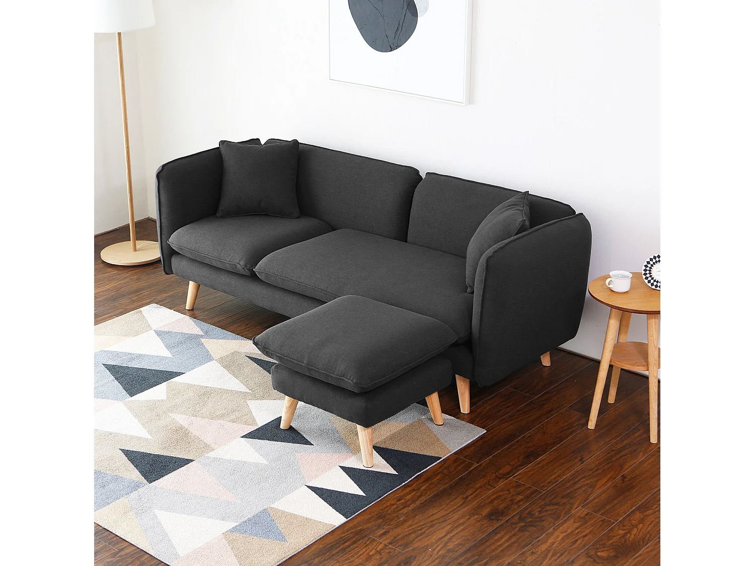 Canapé 3 places et 1 pouf en tissu gris anthracite ISKO