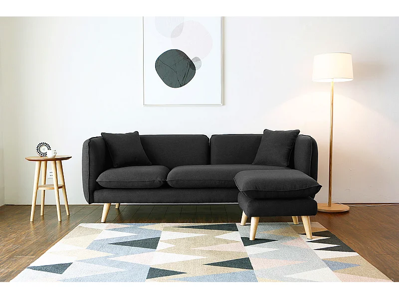 Canapé 3 places et 1 pouf en tissu gris anthracite ISKO