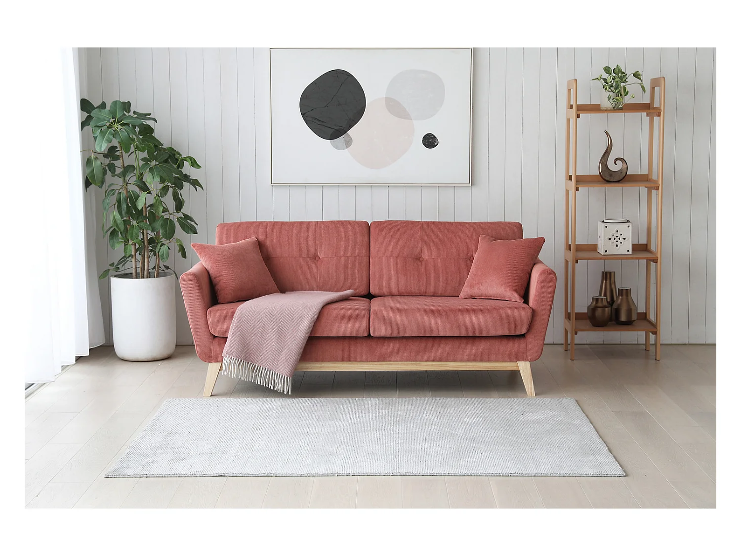 Canapé scandinave 3 places velours côtelé écureuil HOGA