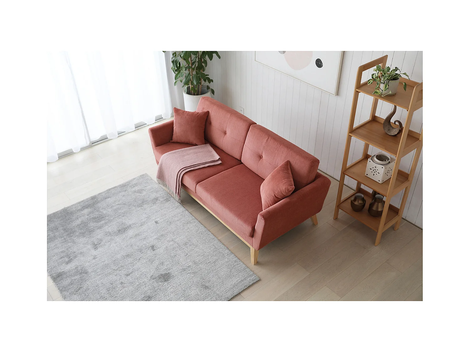 Canapé scandinave 3 places velours côtelé écureuil HOGA