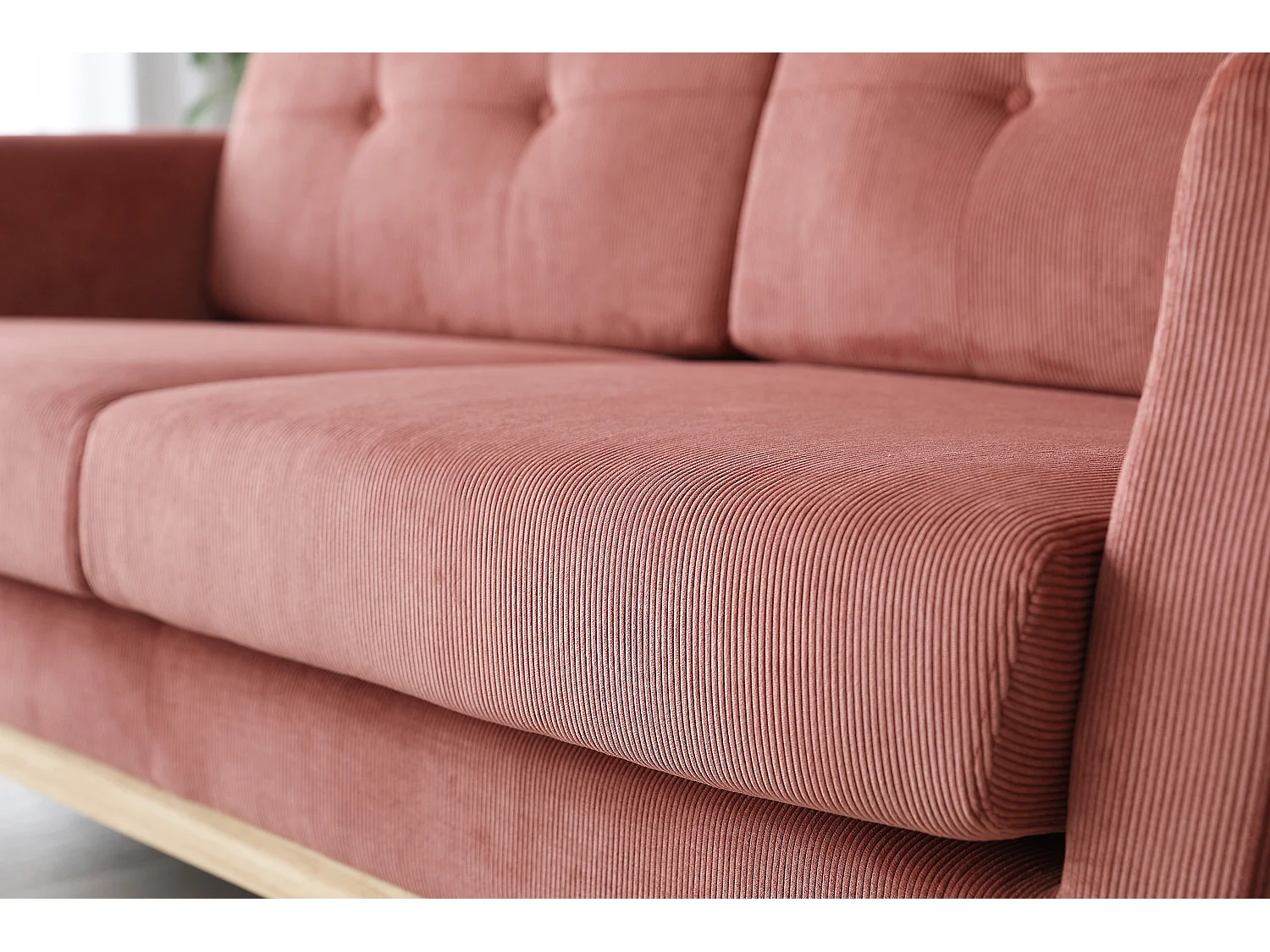 Scandinavische 3-Zits Ribfluwelen Bank Eekhoorn HOGA - Scandinavische Stijl, Comfortabel, Massief Houten Structuur