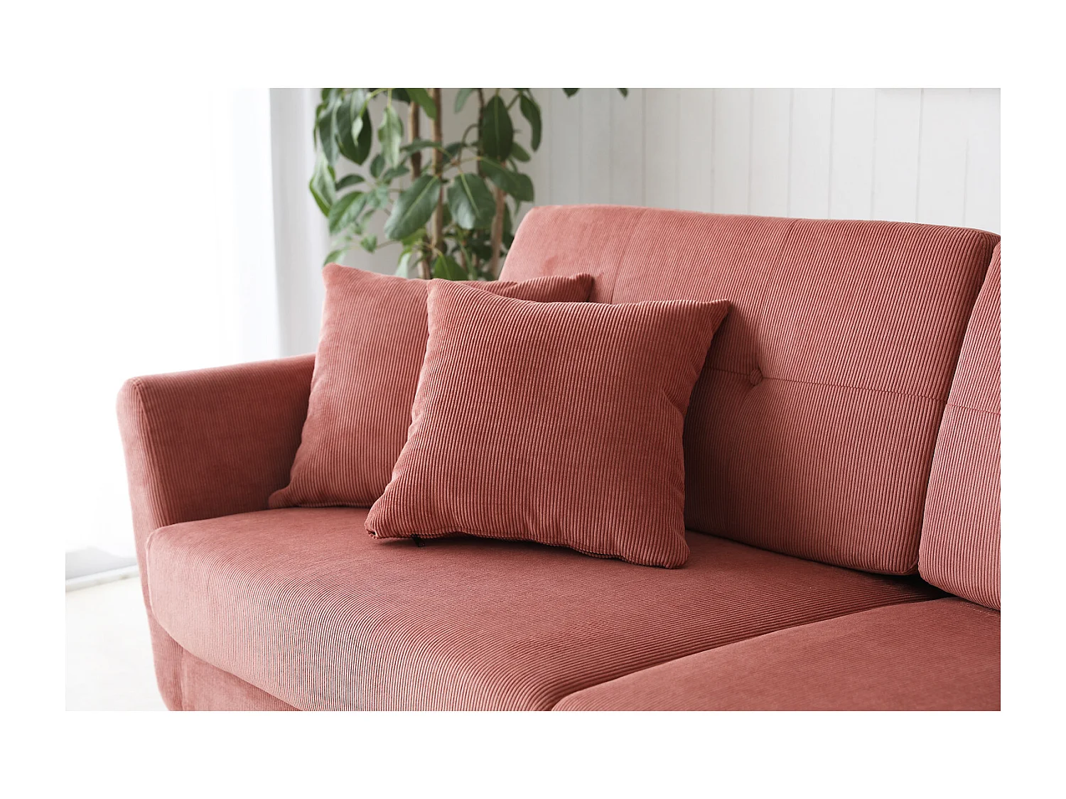 Scandinavische 3-Zits Ribfluwelen Bank Eekhoorn HOGA - Scandinavische Stijl, Comfortabel, Massief Houten Structuur