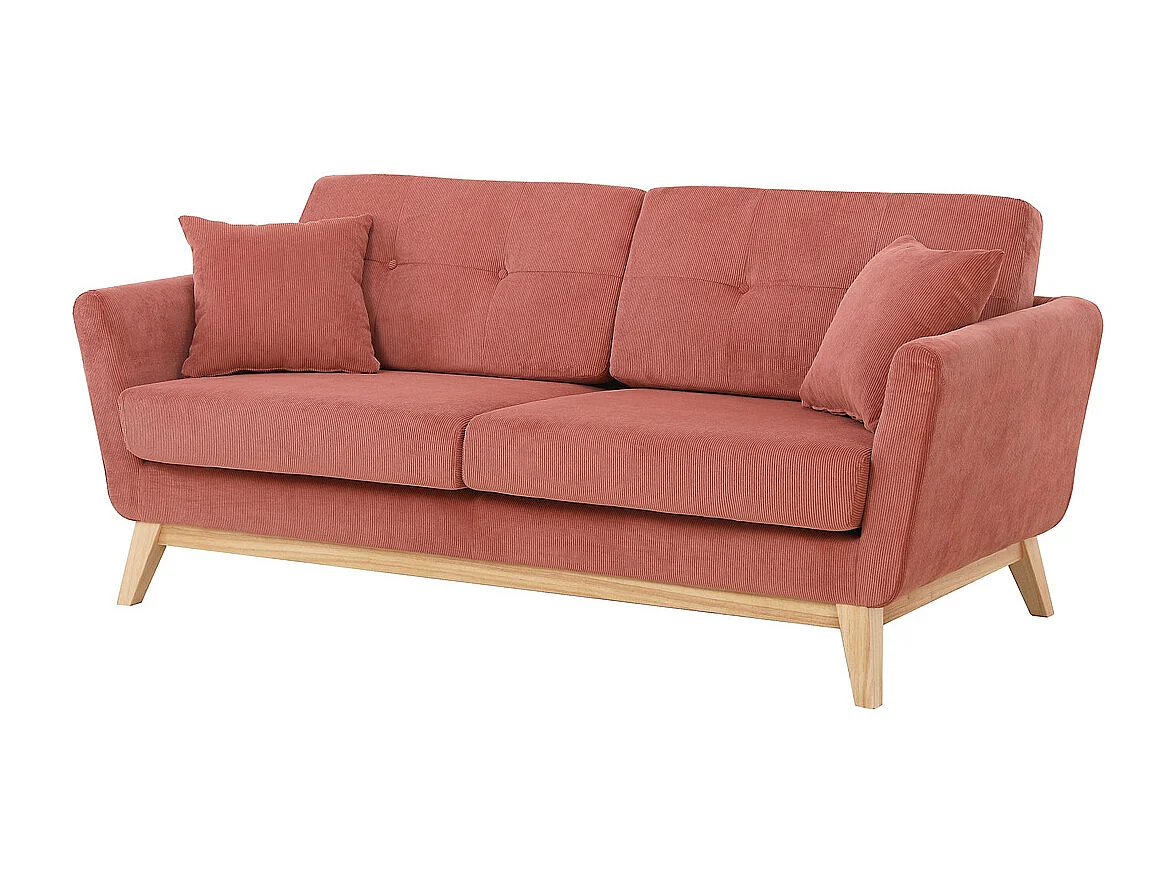 Scandinavische 3-Zits Ribfluwelen Bank Eekhoorn HOGA - Scandinavische Stijl, Comfortabel, Massief Houten Structuur