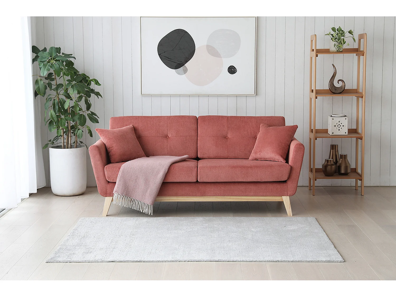 Canapé 3 places scandinave velours côtelé écureuil HOGA