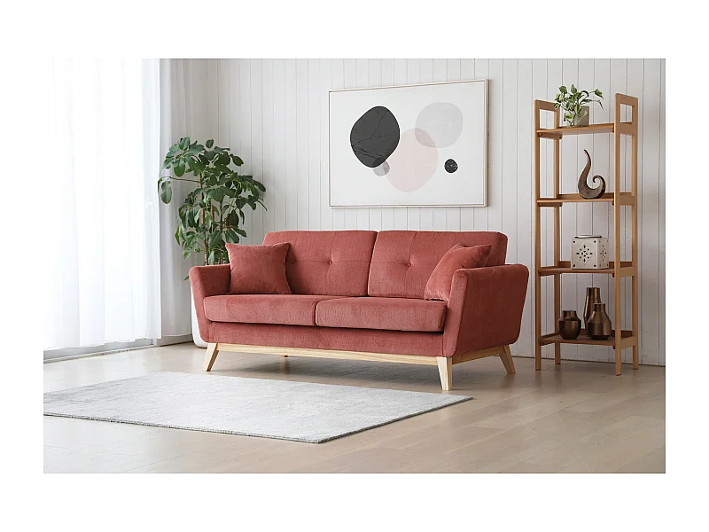 Divano scandinavo 3 posti velluto a coste castagna HOGA