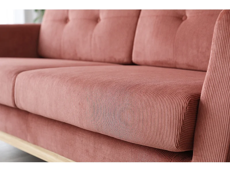 Scandinavische 3-Zits Ribfluwelen Bank Eekhoorn HOGA - Scandinavische Stijl, Comfortabel, Massief Houten Structuur