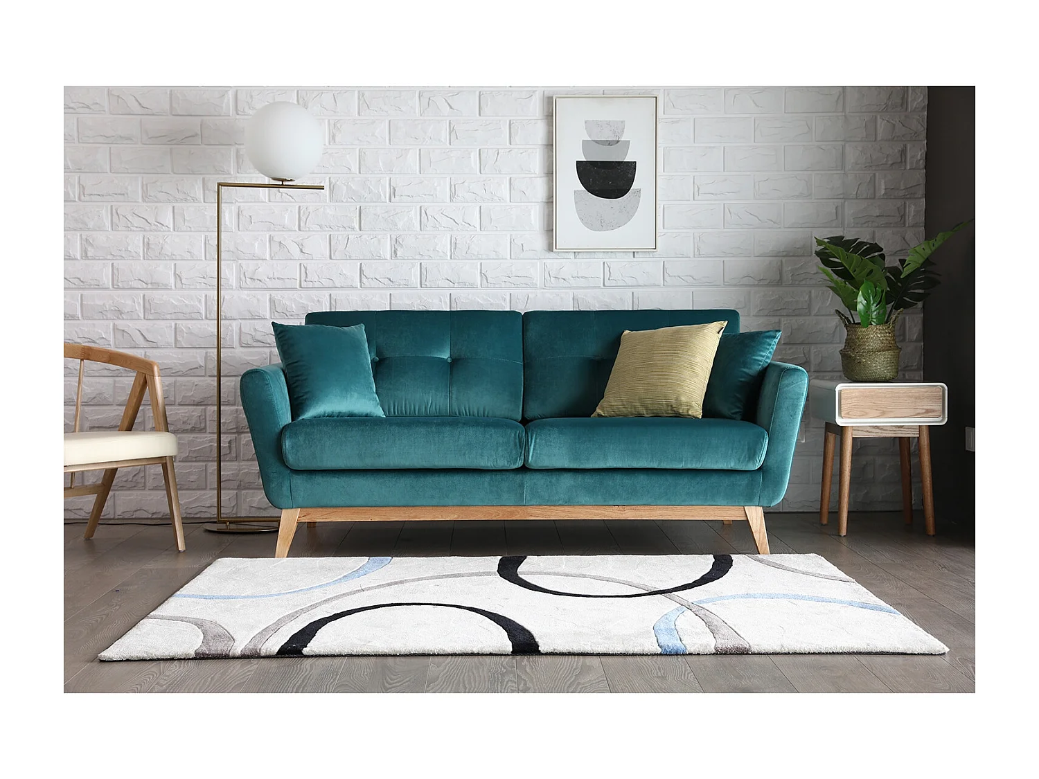 Canapé 3 places en velours vert HOGA