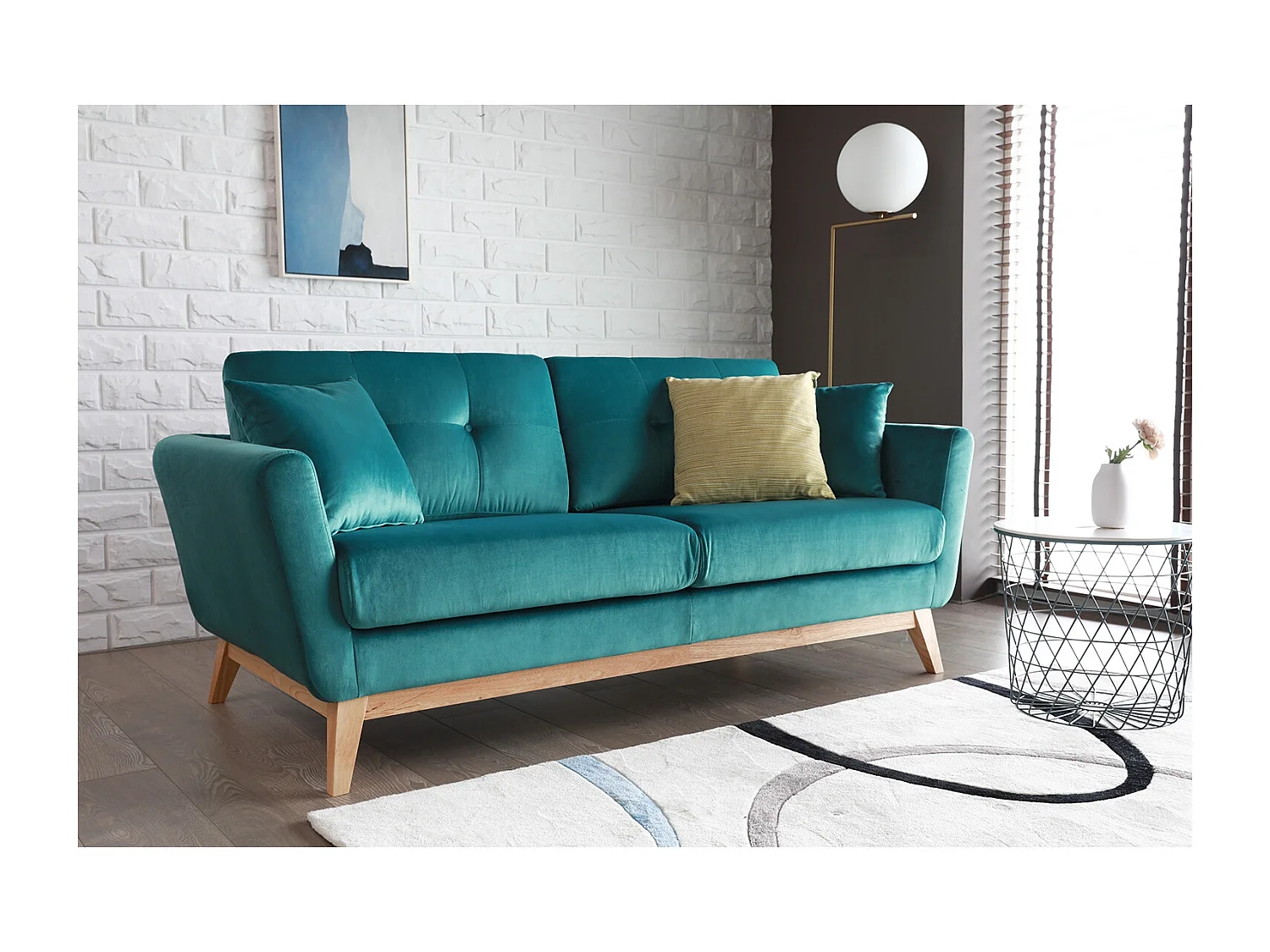 Canapé 3 places en velours vert HOGA