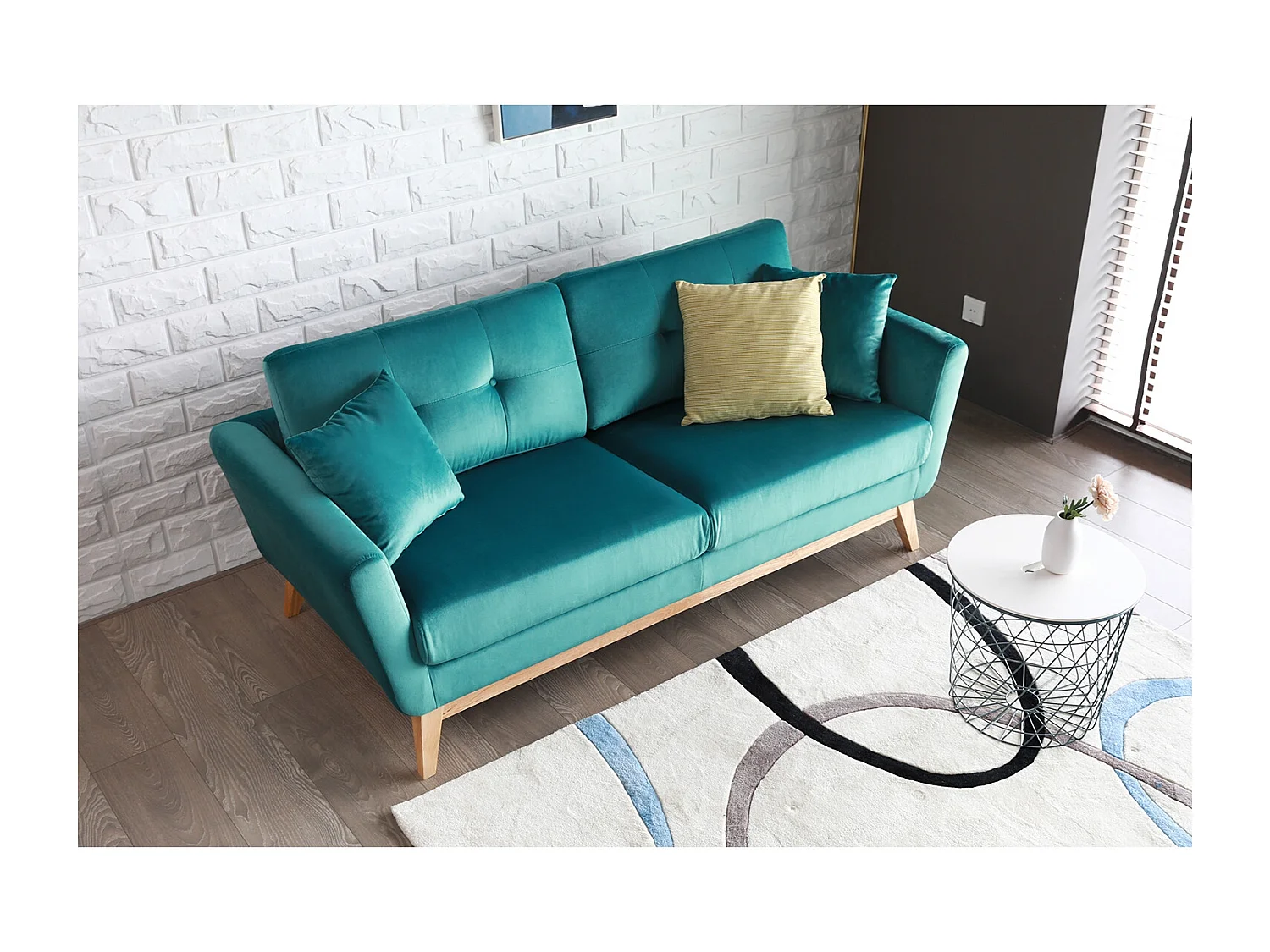 Canapé 3 places en velours vert HOGA