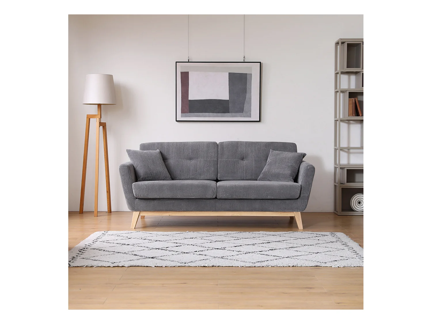 Canapé scandinave 3 places velours côtelé gris HOGA