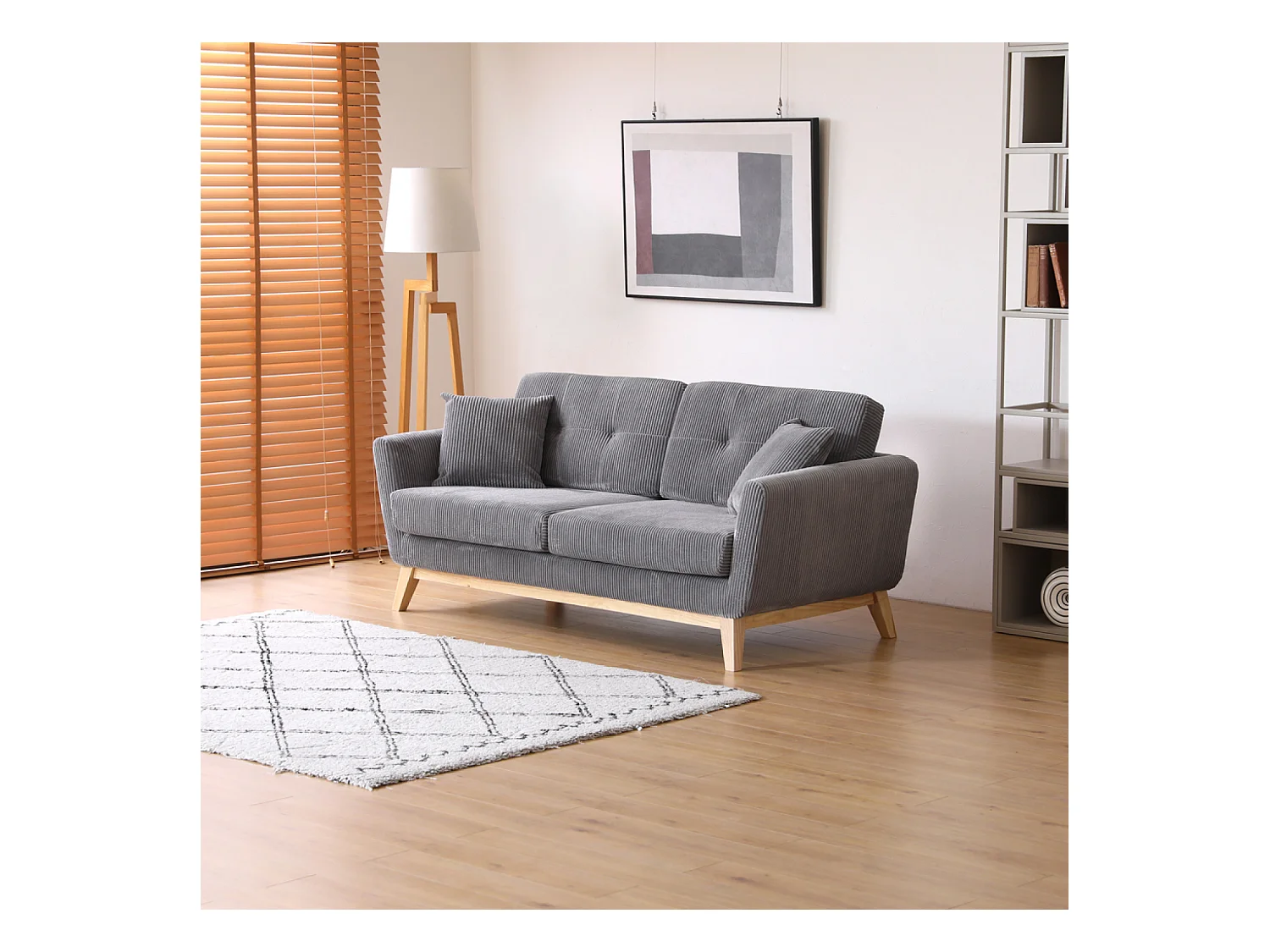 Canapé scandinave 3 places velours côtelé gris HOGA