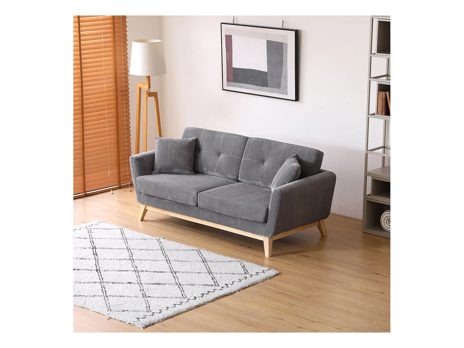 Canapé scandinave 3 places velours côtelé gris HOGA
