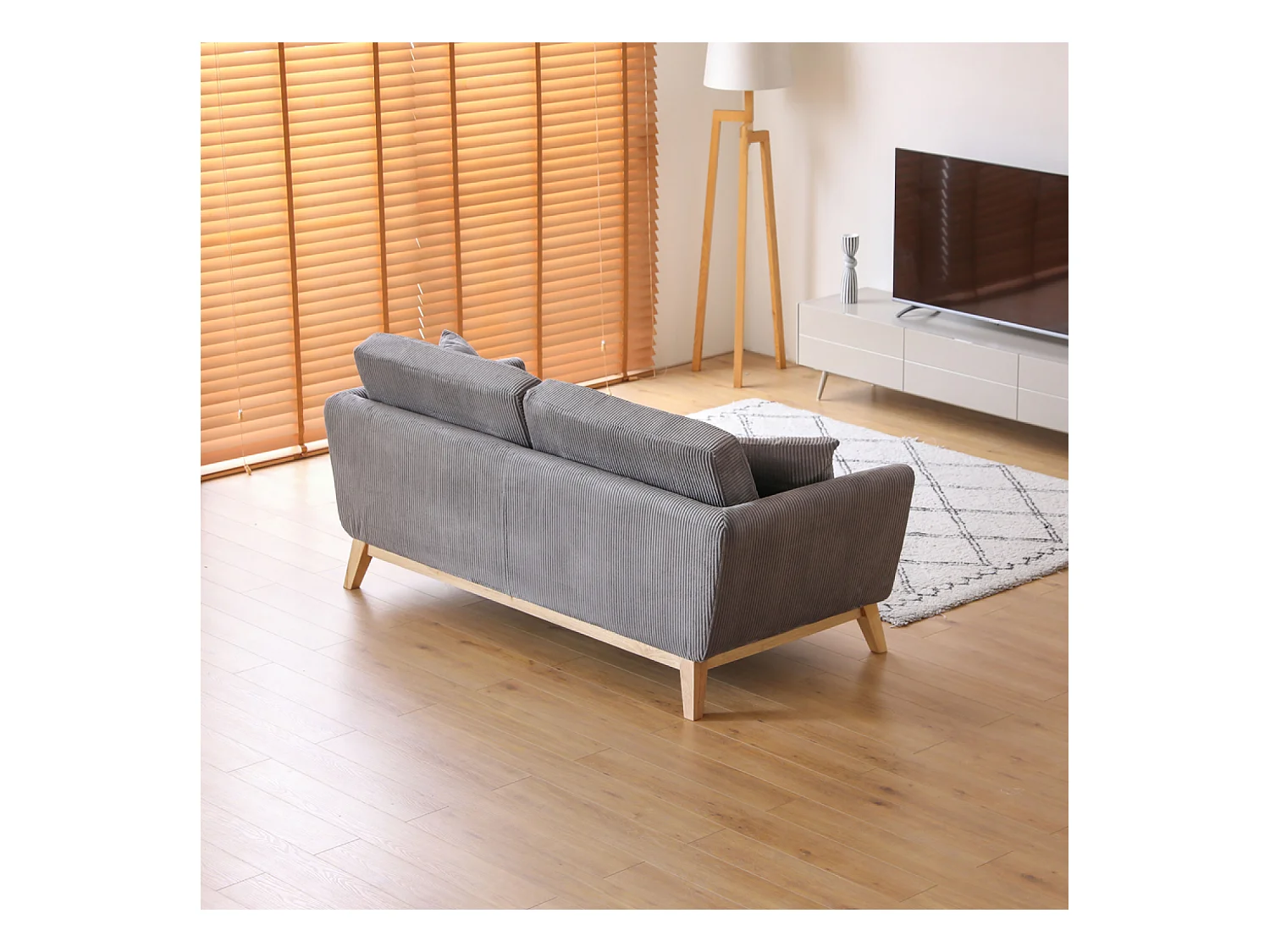 Canapé scandinave 3 places velours côtelé gris HOGA