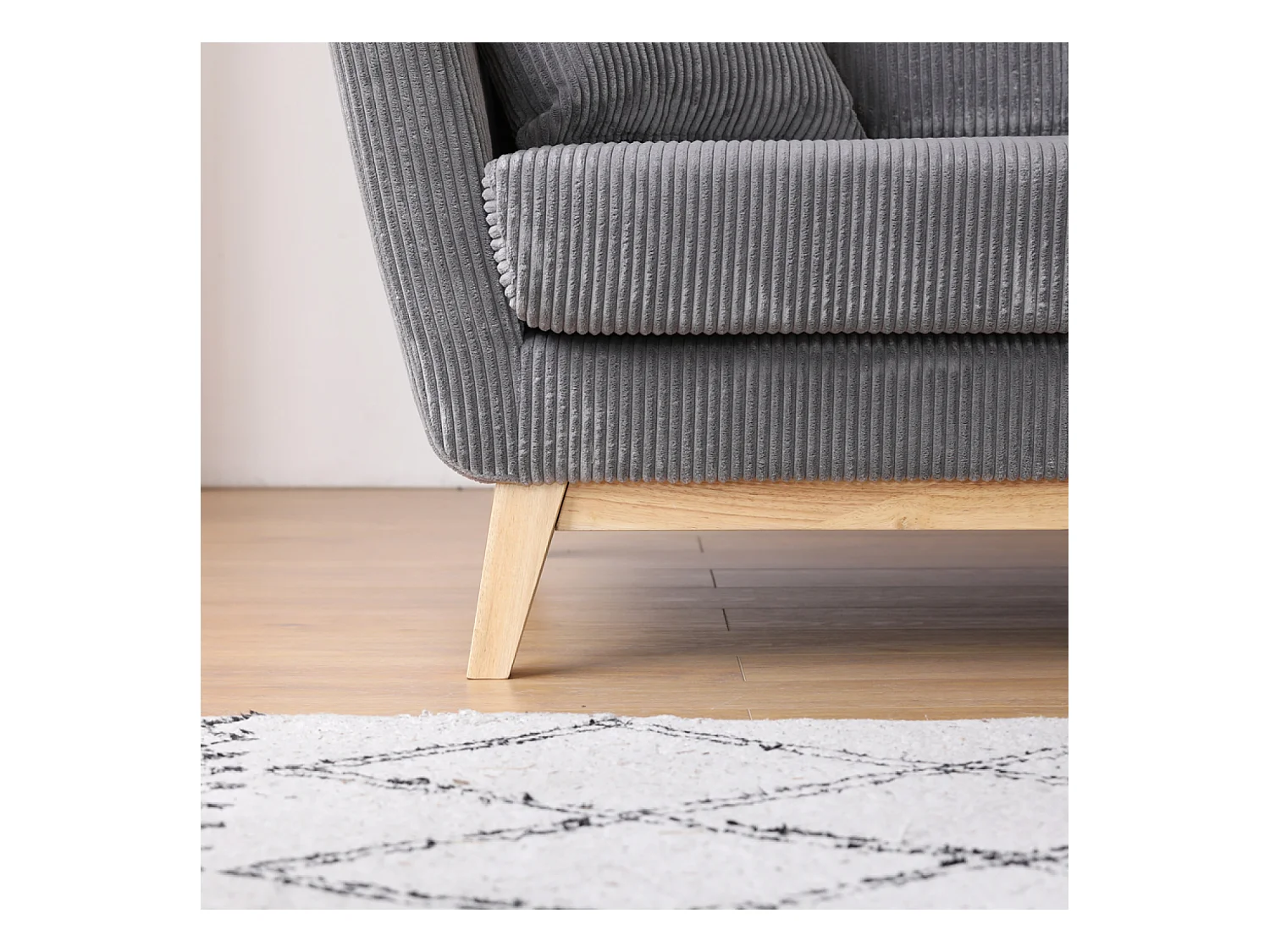 Canapé scandinave 3 places velours côtelé gris HOGA