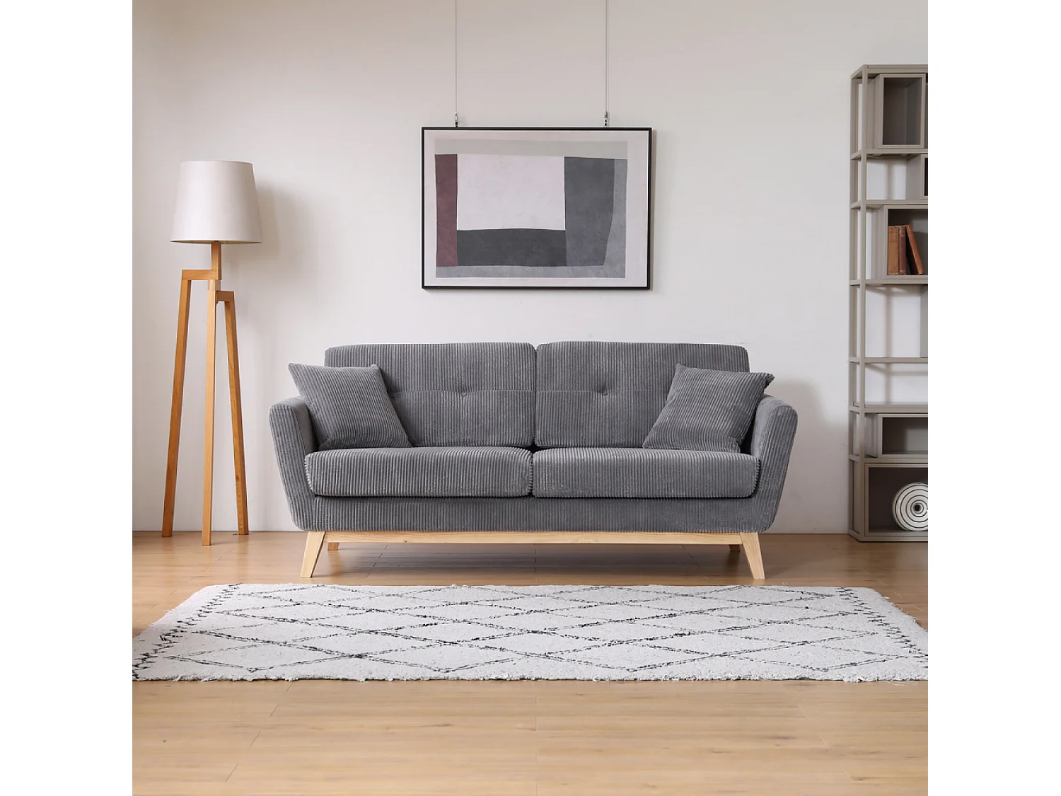 Canapé scandinave 3 places velours côtelé gris HOGA