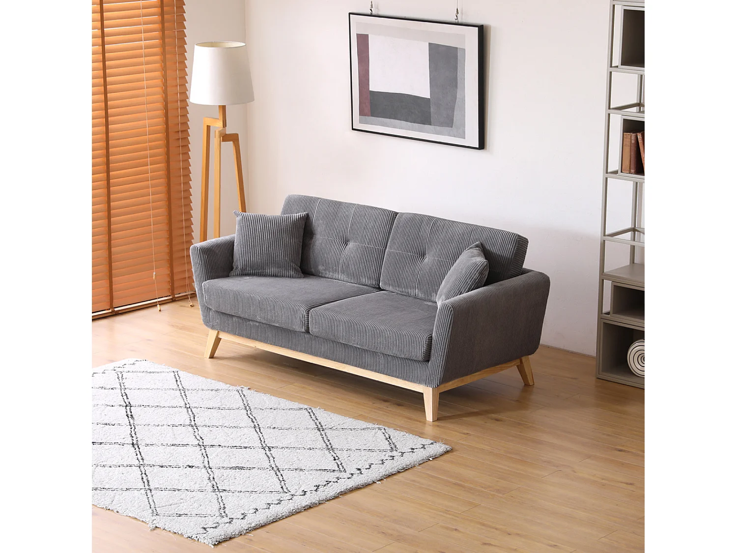 Canapé scandinave 3 places velours côtelé gris HOGA