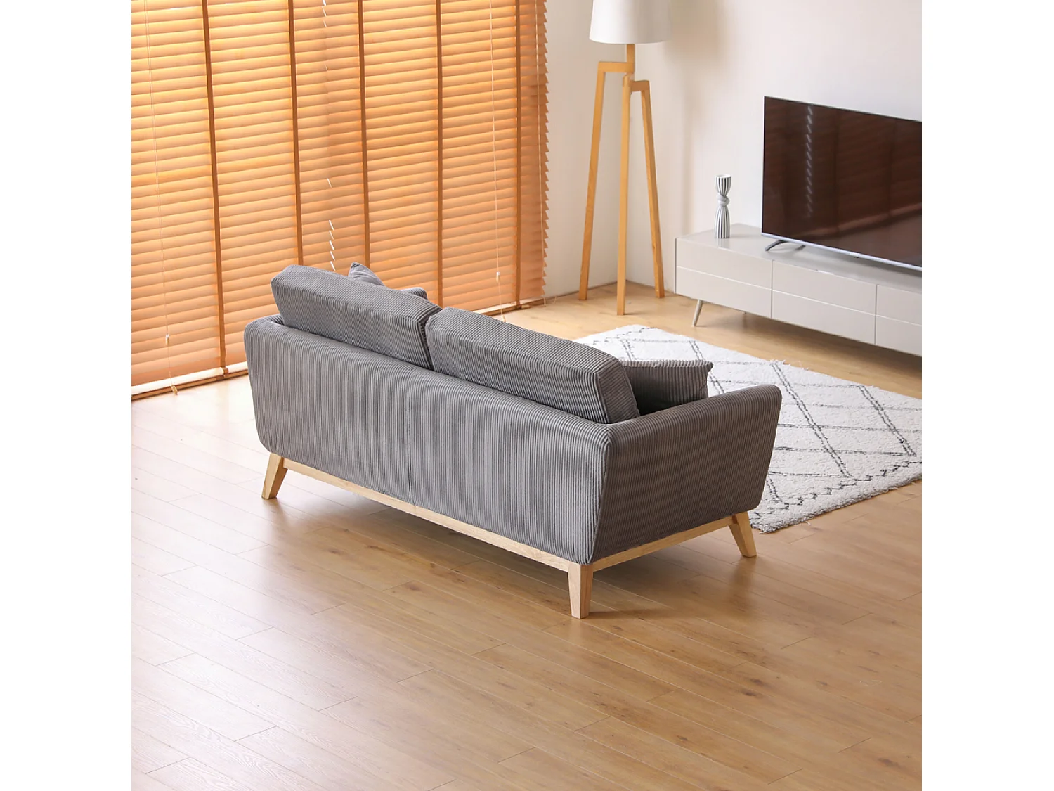 Canapé scandinave 3 places velours côtelé gris HOGA