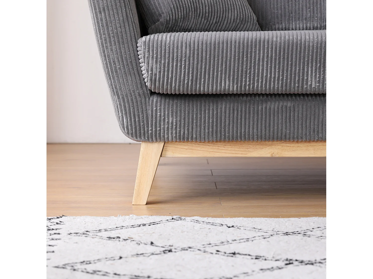 Canapé scandinave 3 places velours côtelé gris HOGA