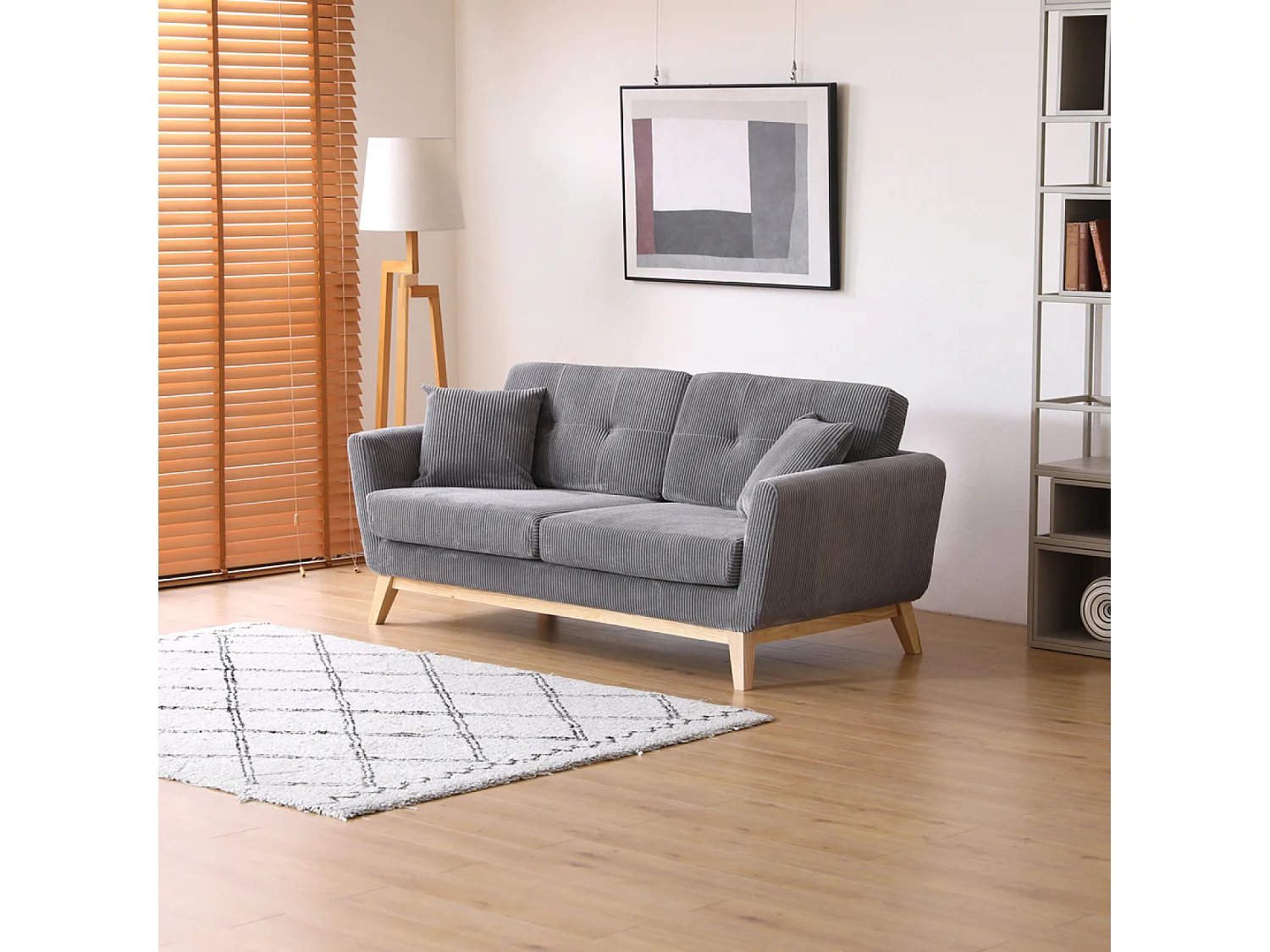 Skandinavisches 3-Sitzer-Sofa aus grauem Rippvelours HOGA