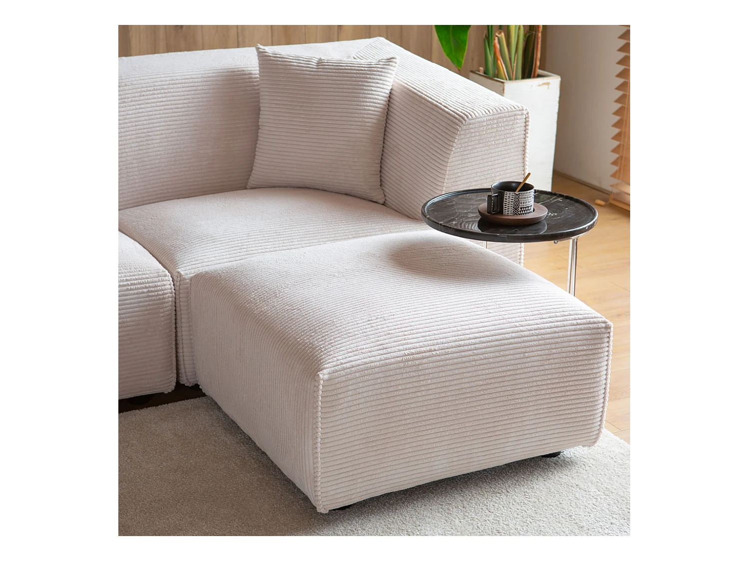 Divano modulare 3 posti + 1 poggiapiedi in velluto a coste beige MONROE