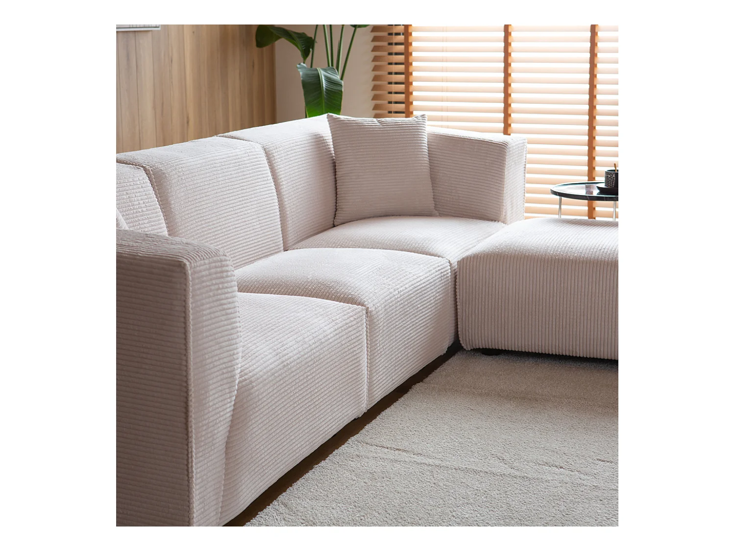 Divano modulare 3 posti + 1 poggiapiedi in velluto a coste beige MONROE