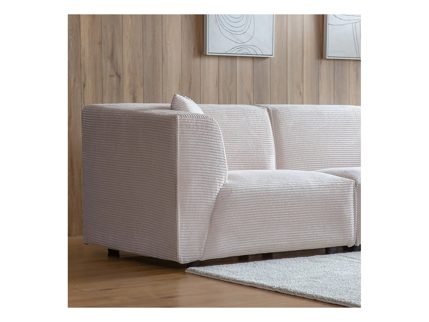 Divano modulare 3 posti + 1 poggiapiedi in velluto a coste beige MONROE