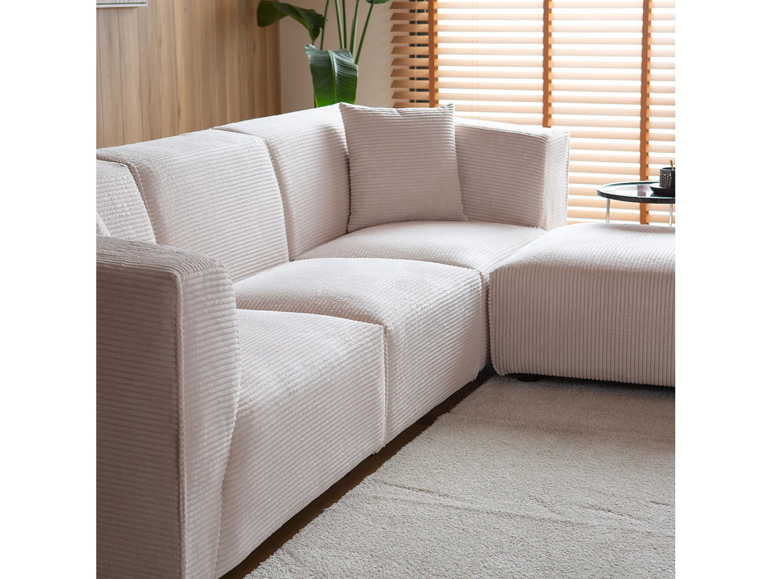 Modulaire 3-Zitsbank + 1 Poef van Ribfluweel Beige MONROE - Moderne en Comfortabele Stijl