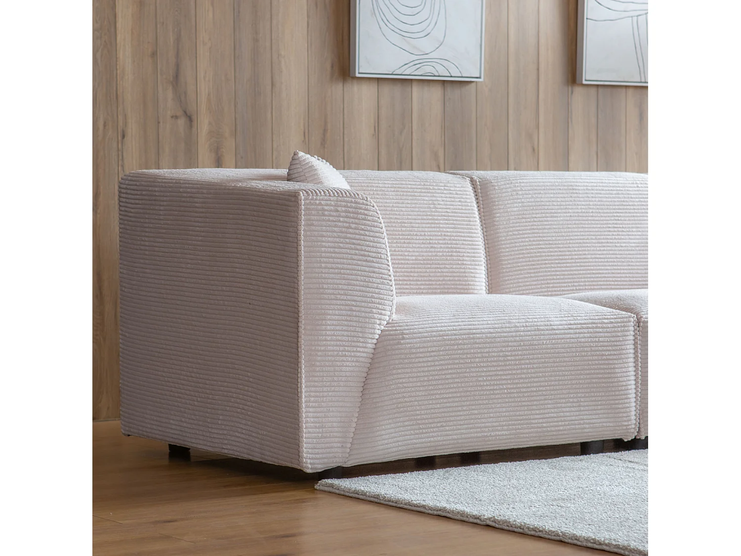 Modulaire 3-Zitsbank + 1 Poef van Ribfluweel Beige MONROE - Moderne en Comfortabele Stijl