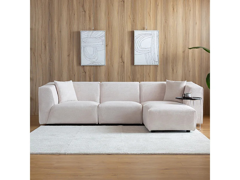 Modulares 3-Sitzer-Sofa + 1 Hocker aus Cord, beige   MONROE