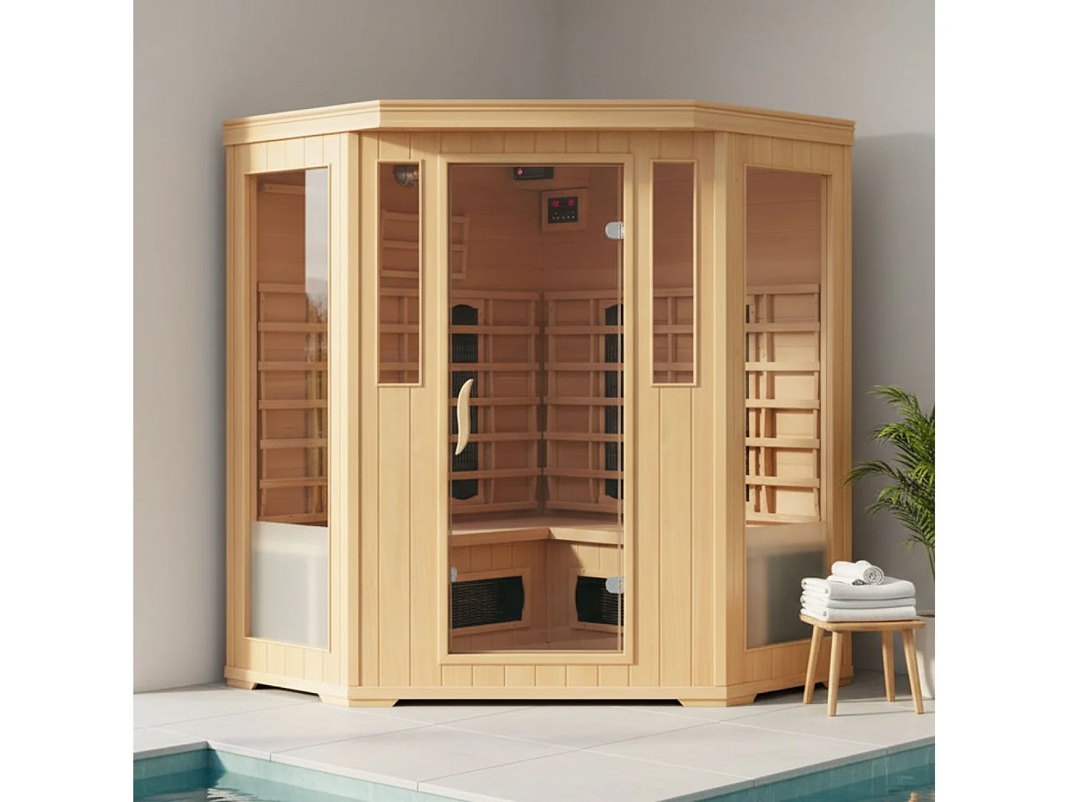 Parasol excéntrico, cuadrada de 3x3 m, giratoria 360 ° gris PALATINO