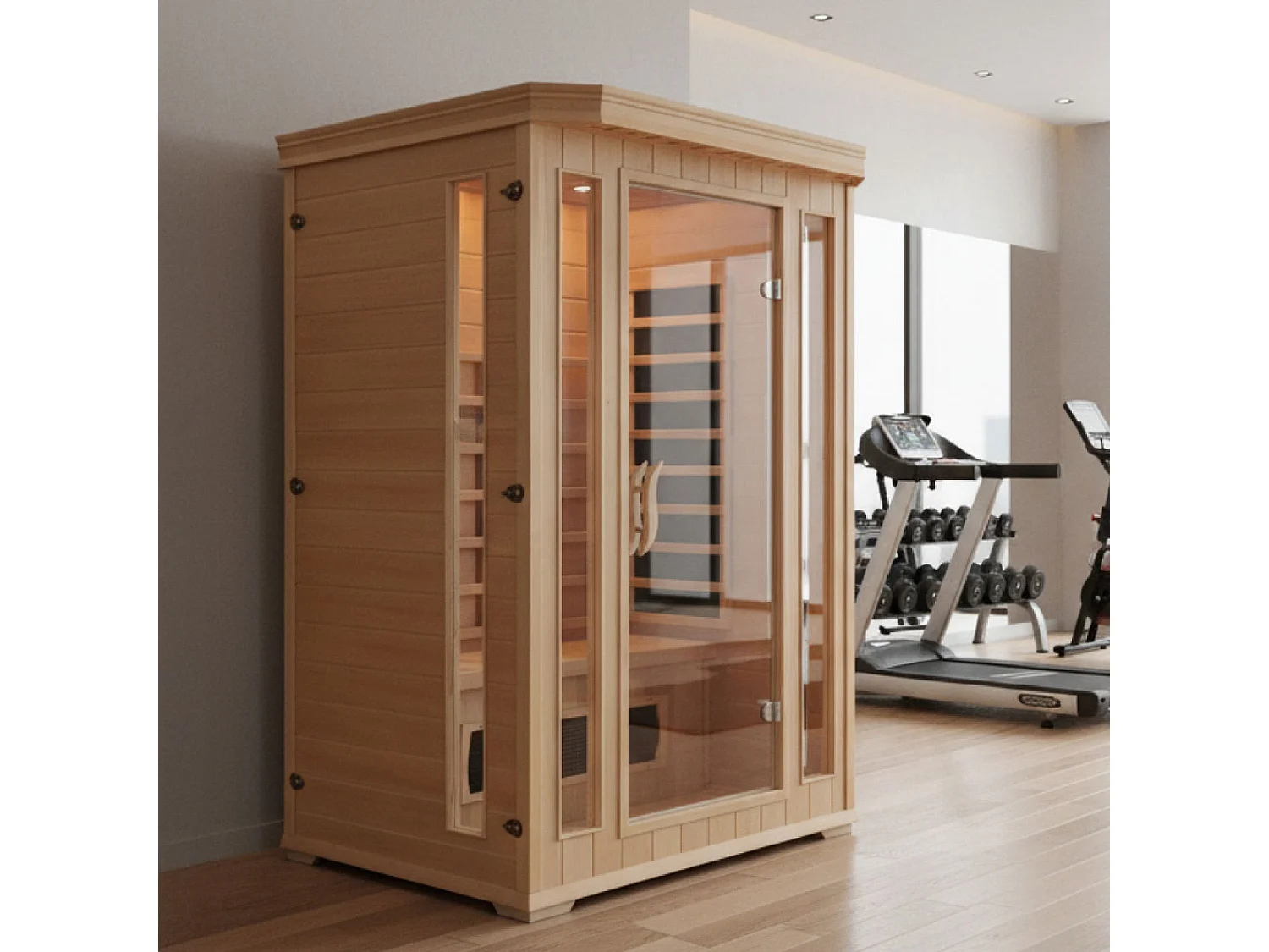 Sauna infrarroja de lujo con cromoterapia para 2 personas NARVIK con cromoterapia de 5 colores y radio FM