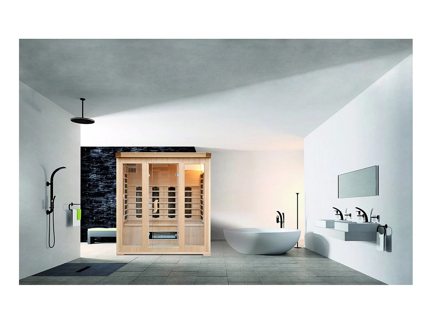 Freistehender und drehbarer Sonnenschirm 3 x 4m grau CESARE