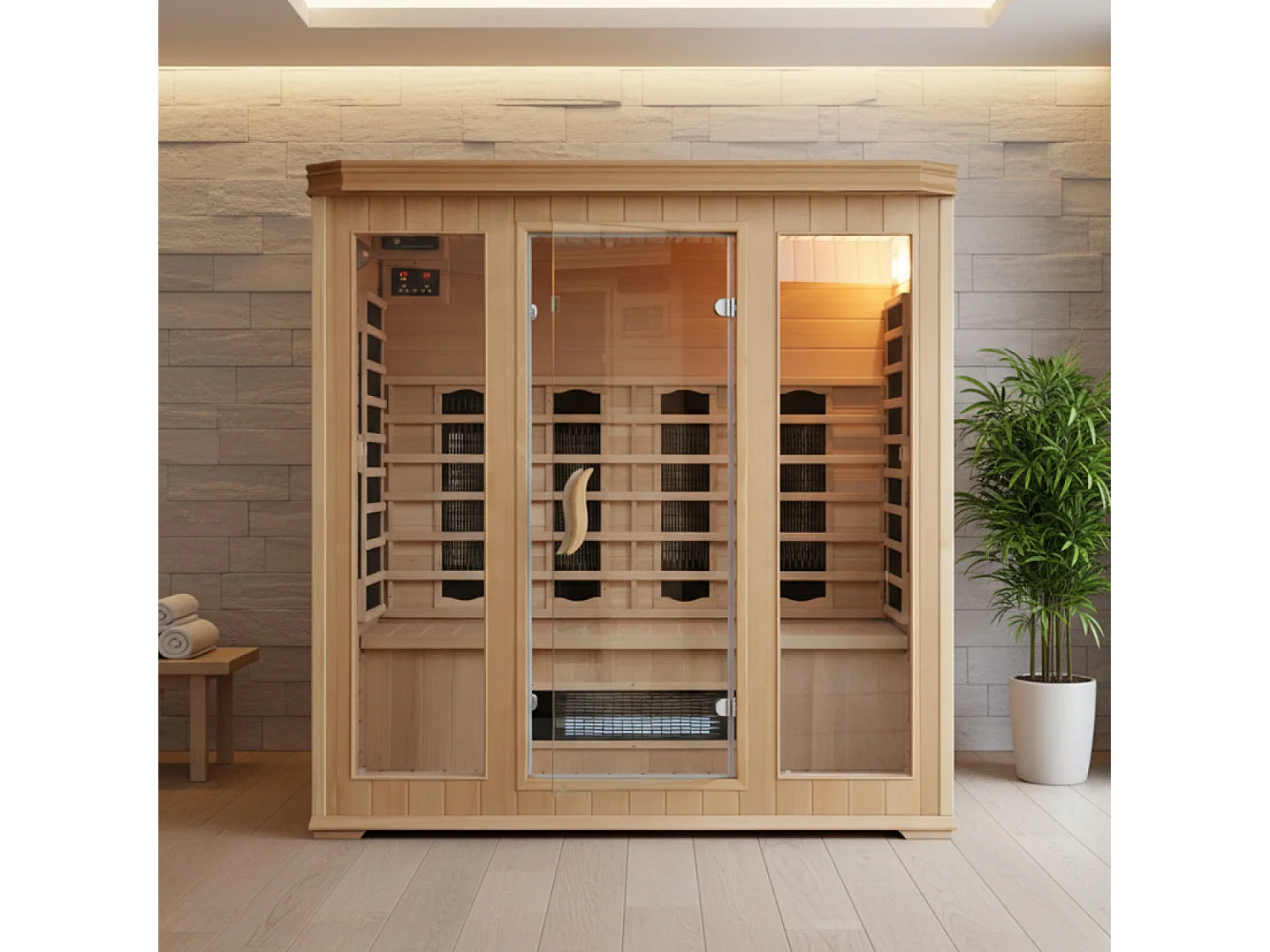 Sauna infrarrojo de lujo para 4/5 personas con cromoterapia y radio FM