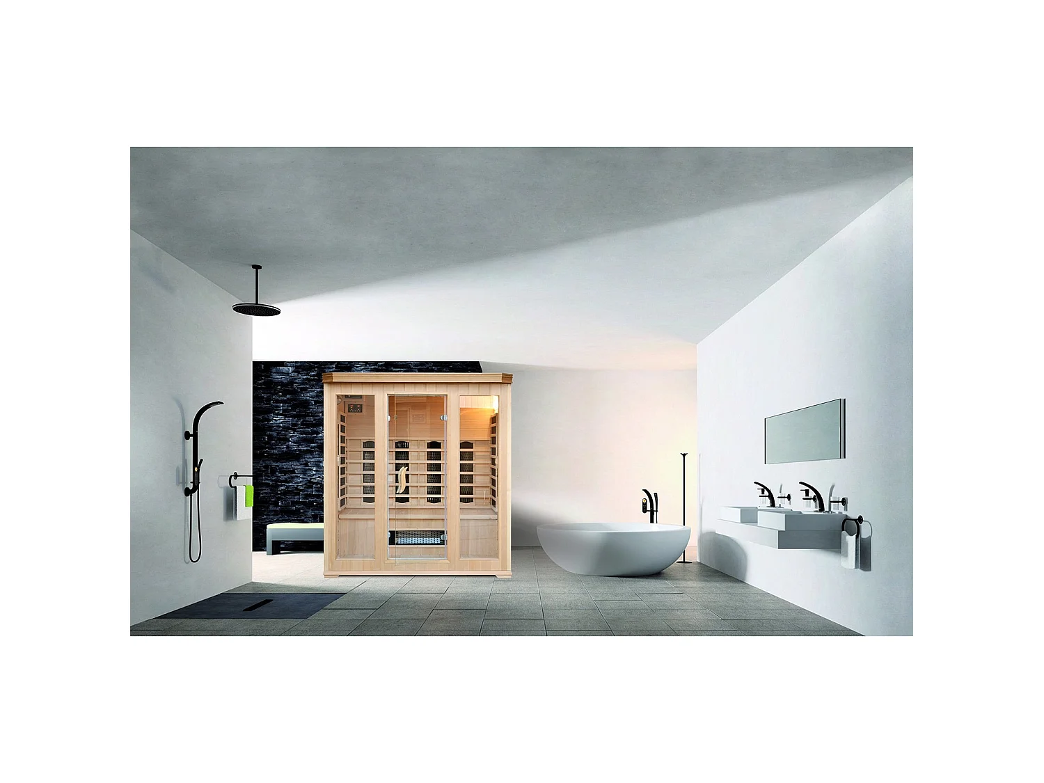 Sauna infrarrojo de lujo para 4/5 personas con cromoterapia y radio FM