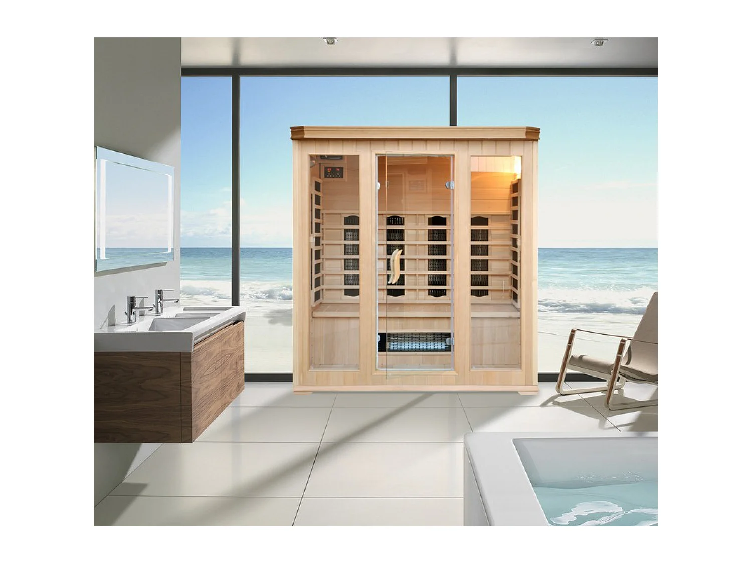 Sauna infrarrojo de lujo para 4/5 personas con cromoterapia y radio FM