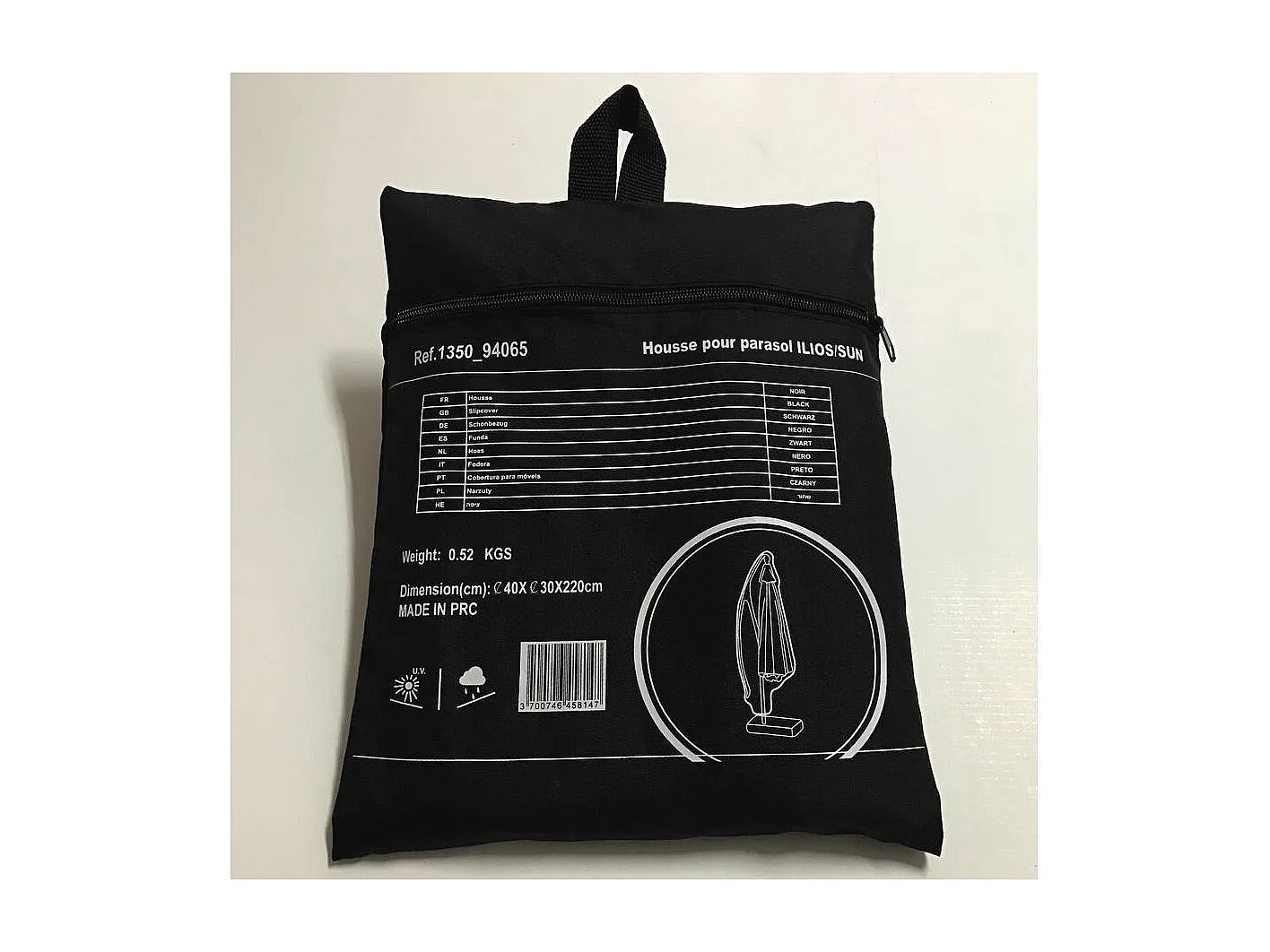 Housse de protection pour parasol - 40 x 220 cm - Noir