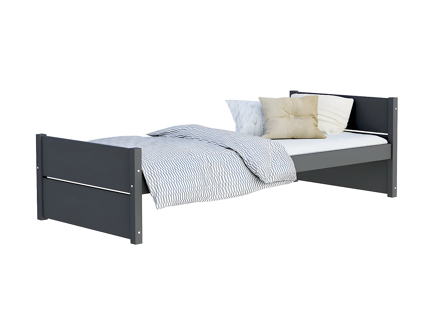 LIT ENFANT TYMON 90x200 Gris Livré avec sommiers