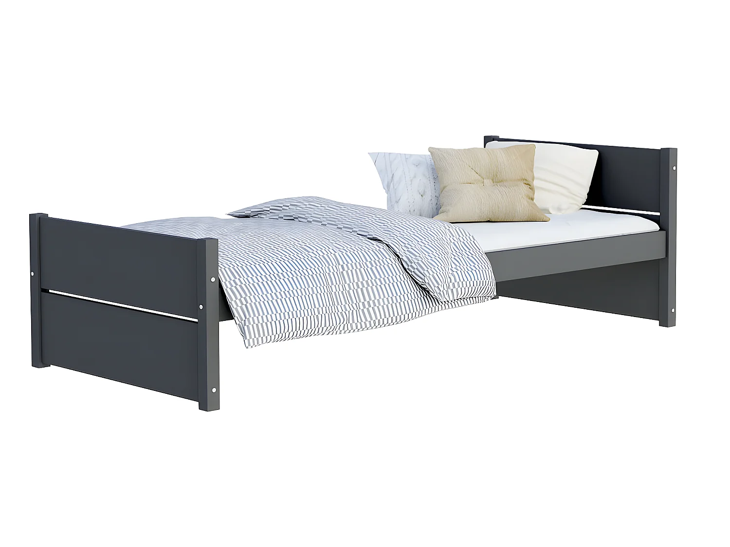 LIT ENFANT TYMON 90x200 Gris Livré avec sommiers