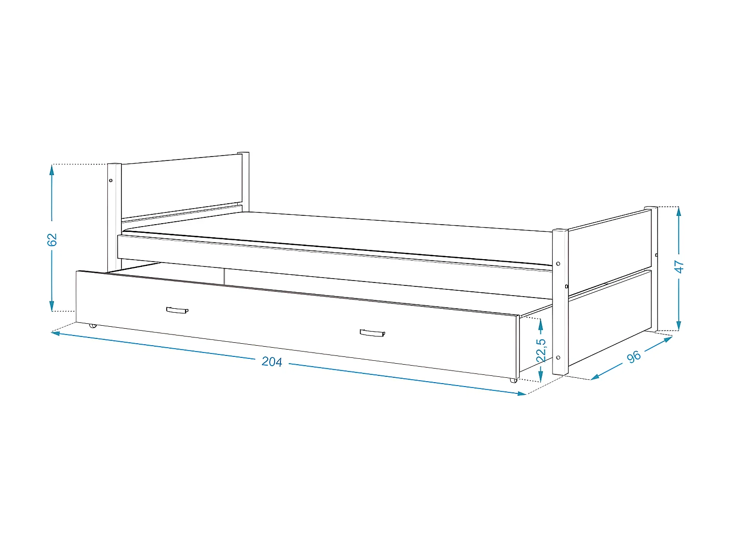 LIT ENFANT TYMON 90x200 + TIROIR Blanc Livré avec le sommiers et tiroir.