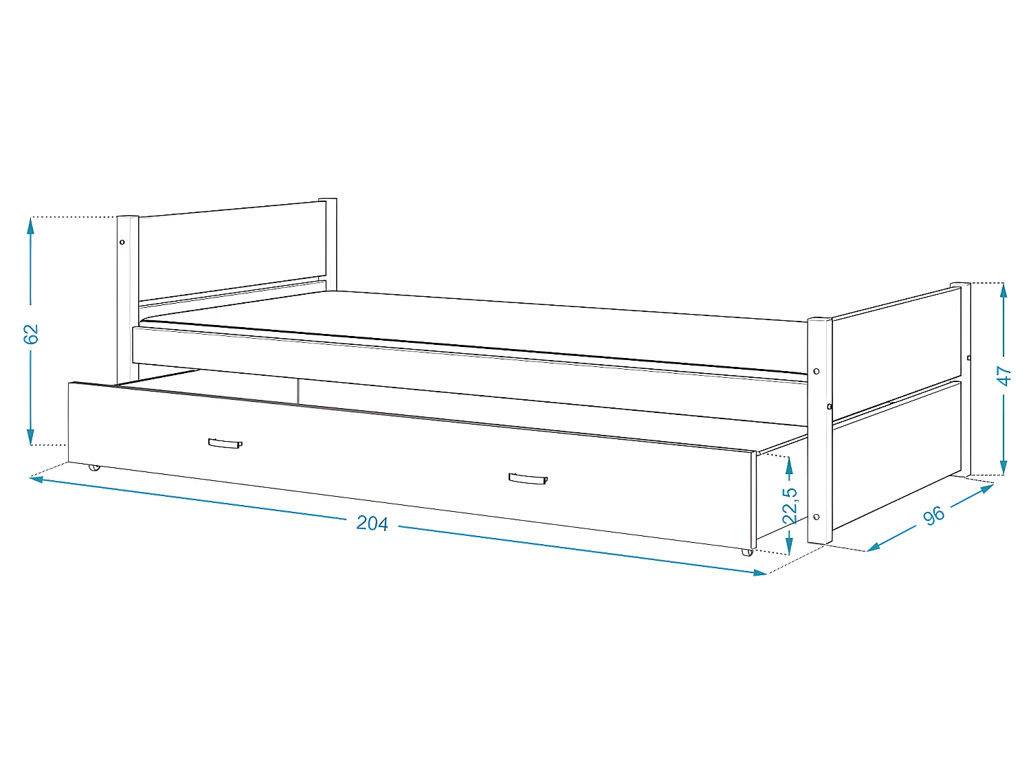 LIT ENFANT TYMON 90x200 + TIROIR Gris Livré avec le sommiers et tiroir.