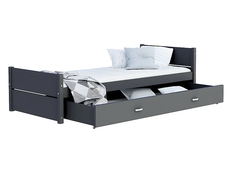 LIT ENFANT TYMON 90x200 + TIROIR Gris Livré avec le sommiers et tiroir.