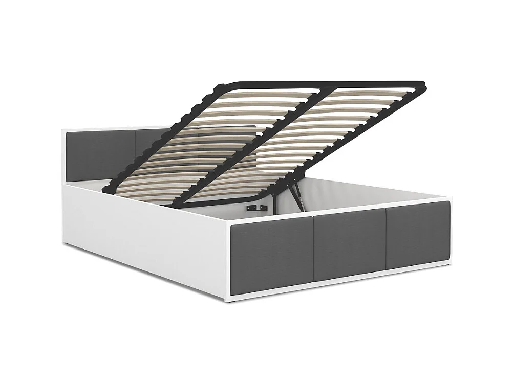 Lit coffre Panama T 160x200 - Sommier inclus Blanc - Gris foncé
