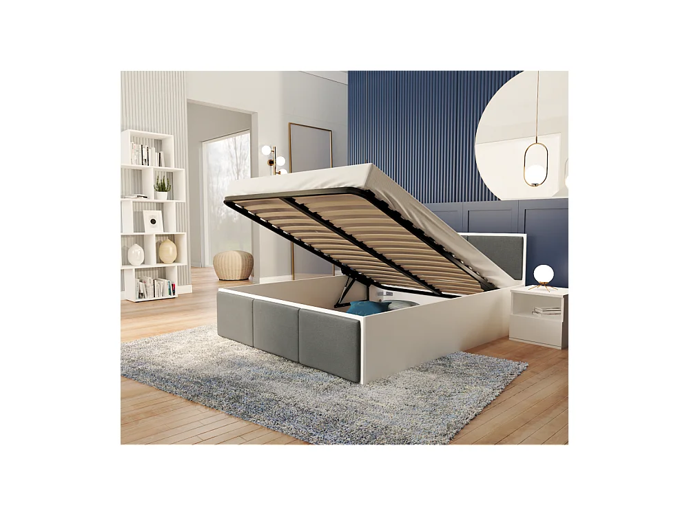 Lit coffre Panama T 160x200 - Sommier inclus Blanc - Gris foncé