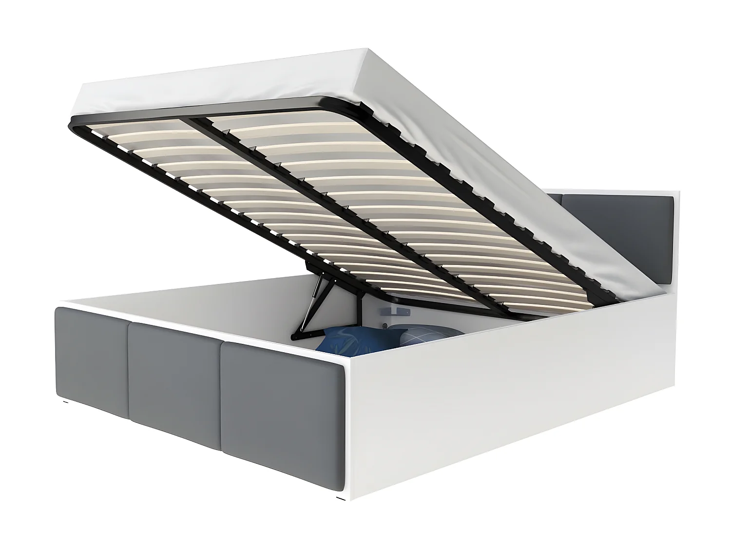 Lit Panama T 160x200 + coffre - Sommier inclus Blanc - Gris foncé