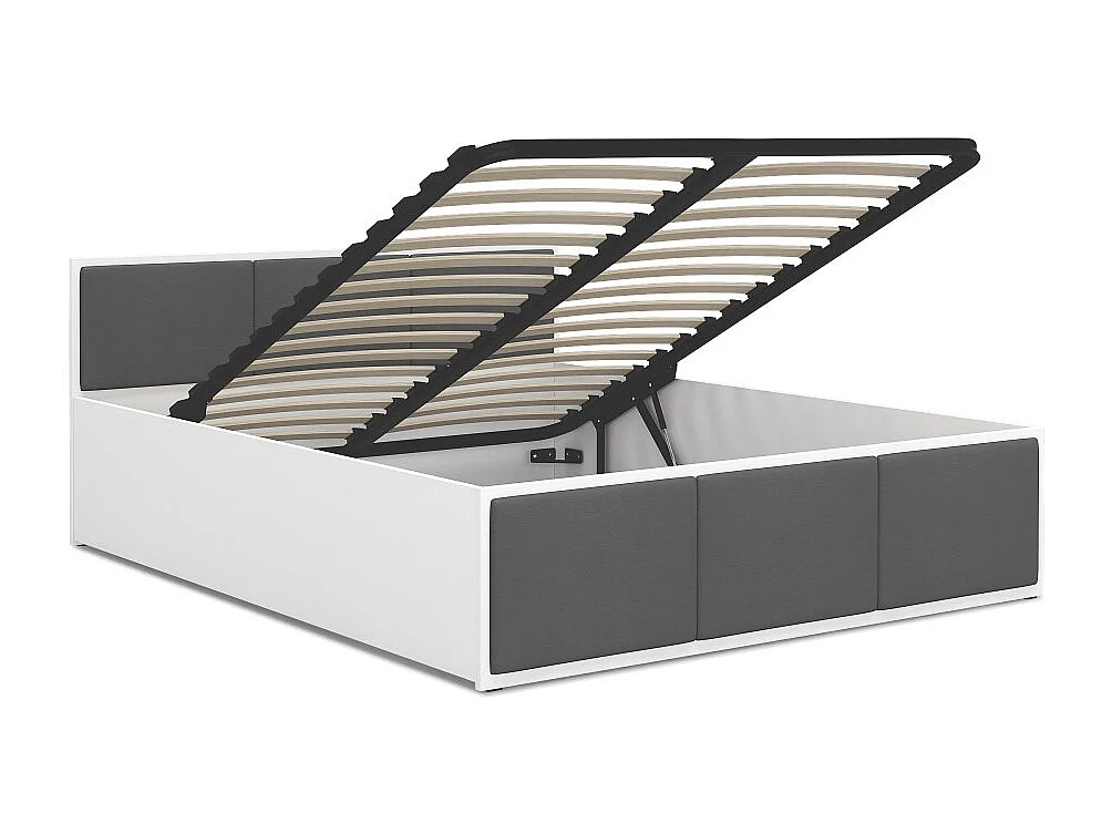 Lit coffre Panama T 160x200 - Sommier inclus Blanc - Gris foncé