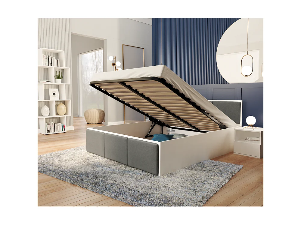 Lit coffre Panama T 160x200 - Sommier inclus Blanc - Gris foncé