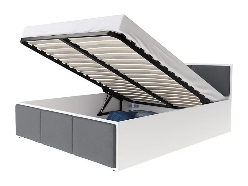 Lit coffre Panama T 160x200 - Sommier inclus Blanc - Gris foncé